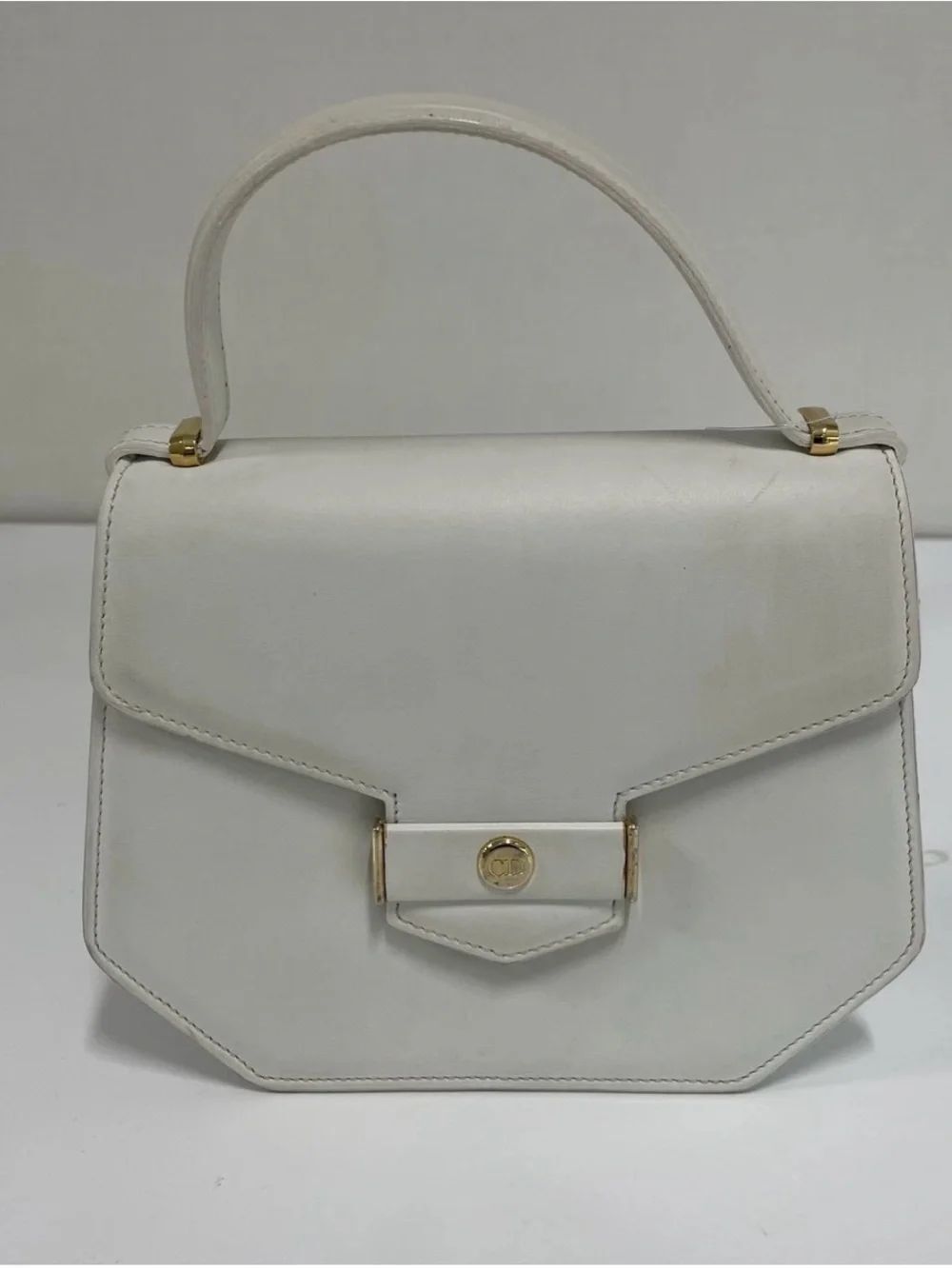 Dior White Top-Handle Satchel with Gold Accents